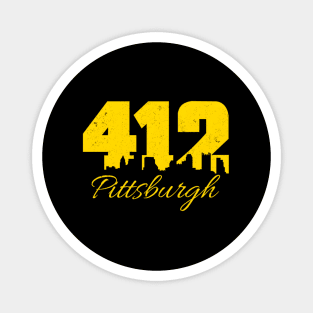 412 Pittsburgh Yellow Text City Skyline Pittsburgh Black Magnet